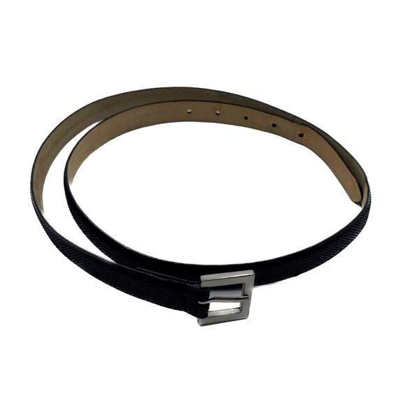 Women Black Skinny Leather Belt XL 42" Men Square Silver Buckle Scales Design - Picture 1 of 7